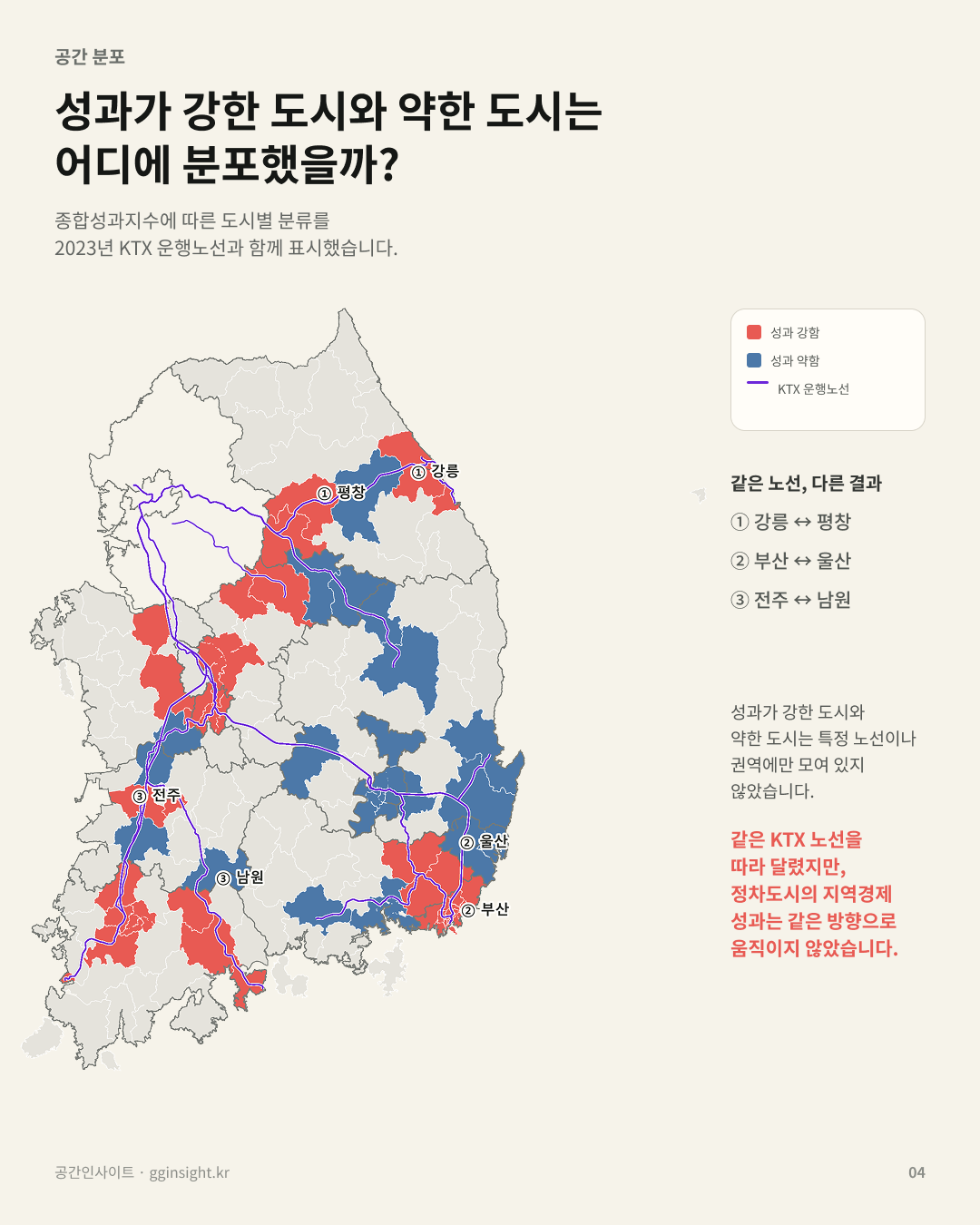 KTX 도시별 성과 지도